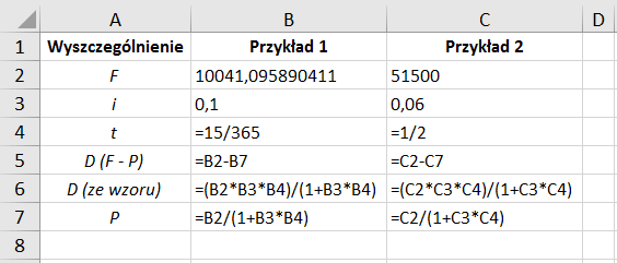 Dyskontowanie proste (rzeczywiste) - formuły w MS Excel